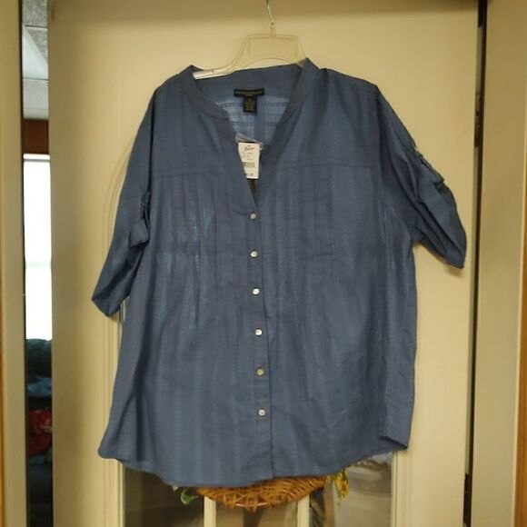New Preswick & Moore Dark Blue Button Down Top Size Women's 3X - Picture 1 of 3